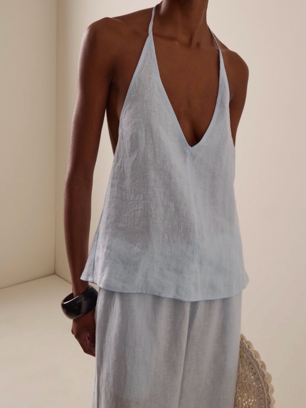 ELCE Lilou Linen Halter Top - Light Blue - Picture 1 of 8